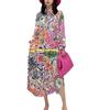 Thai Trendy Brand Spring and Summer Holiday Style Temperament Versatile Loose Printing Retro Long Shirt Dress Women