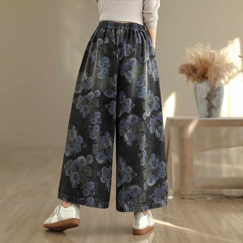 DIMANAF Plus Size Autumn 2025 Jeans New Long Pants Women Loose Denim Trousers Big Size Casual Floral Print