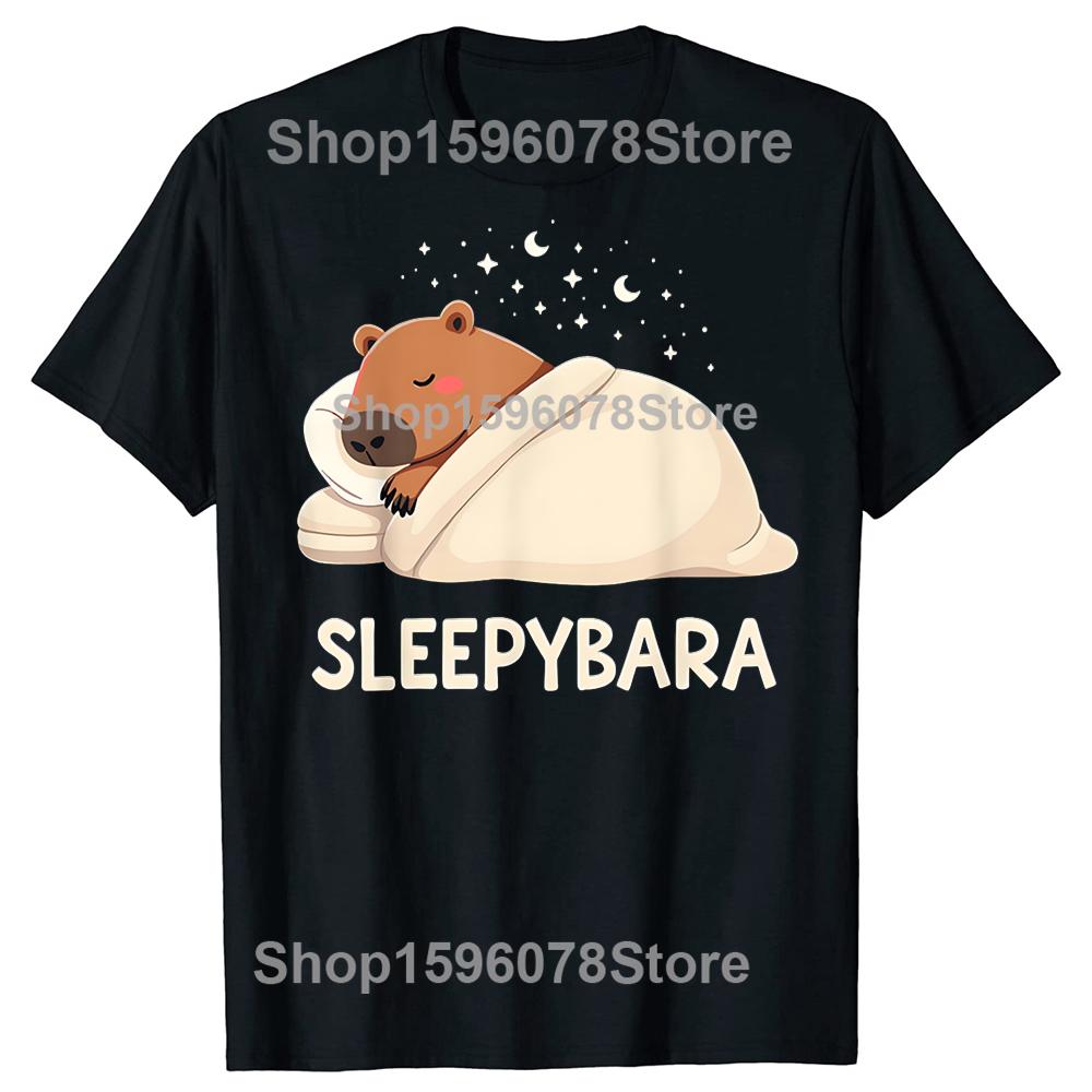 Capibara Durmiendo Sleepybara Camisetas Streetwear Manga Corta Regalos de Cumpleaños Ropa para Hombre Moda Casual Suelta Camiseta Oversize