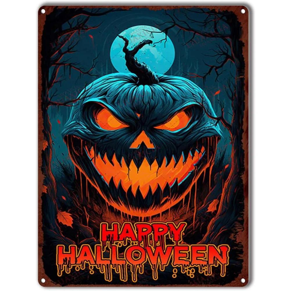 Happy Halloween Plaque Metal Tin Signs Wall Decoration Vintage Art Posters Iron Painting for Man Cave Home Cafe Garden Club Bar