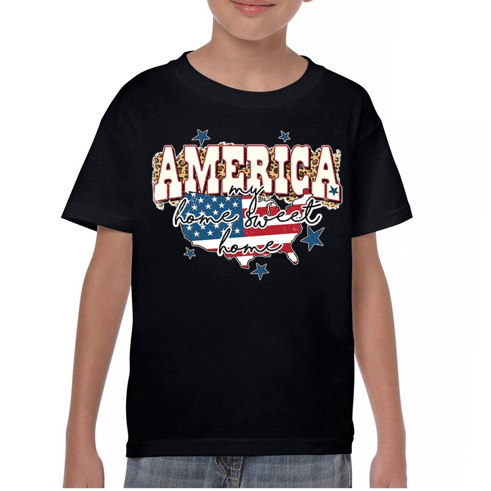 

America My Home Sweet Home Youth kids boys T-Shirt 4th of July Patriotic Flag Pride Kids 130