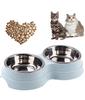 Doppelnapf für Haustiere aus Edelstahl mit Basis aus Weizenstroh Hund Katzen Futterspender Katze Welpe Futter Wasser Behälter Spender Haustierbedarf