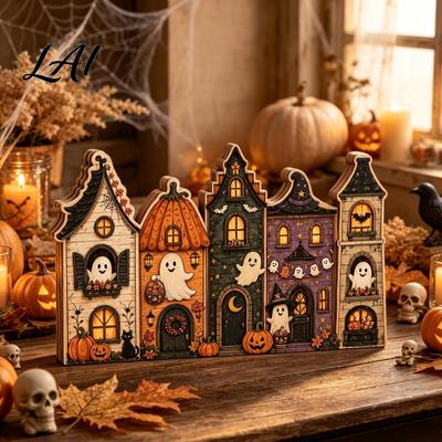 Lightweight Holiday Party Supplies Halloween Retro Haunted Village Wooden Tabletop Decor Fall Farmhouse Witch Accessories House Ornament Ghost Town