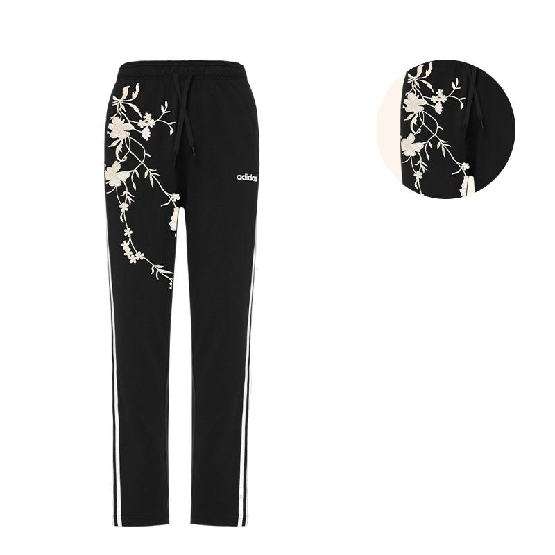 Adidas New Chinese Style Floral Embroidery Outdoor Versatile Side Stripe Vintage Knitted Sports Pants Unisex Pants Black DU0456(TEAM702-DU6)