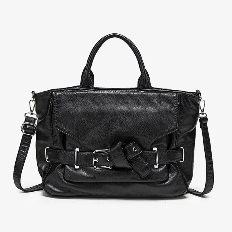 

New Chinese retro commuter messenger bag simple soft leather underarm bag women s high-end feeling washed tote bag single shoulder чёрный