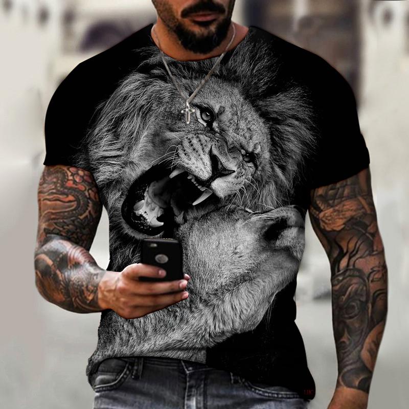 2021 Summer Men Tee 3D Printing Hot Cartoon Animal Lion Pattern T-shirt Casual Street Trend Short-Sleeved Loose Oversized Top