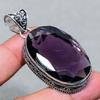Lab Created African Amethyst Vintage Pendant 2.3" Silver Tone Oval Cut Gemstone