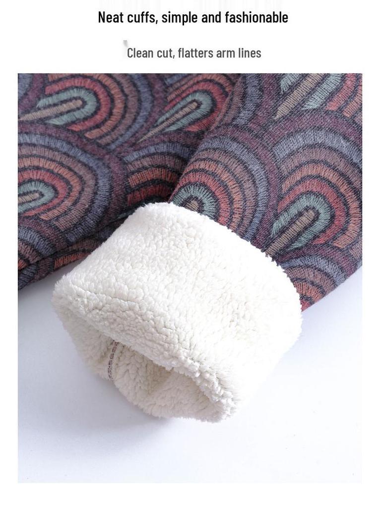 Women's Plus Velvet Thick Knit Sweater - Warm Autumn/Winter Lamb’s Wool Coat for Middle-Aged and Elderly Moms