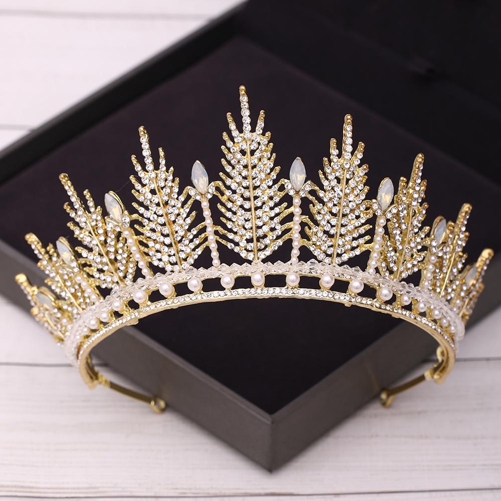 Свадебная корона Золотые свадебные аксессуары для волос Кристаллы Стразы Свадебные тиары — фото 5