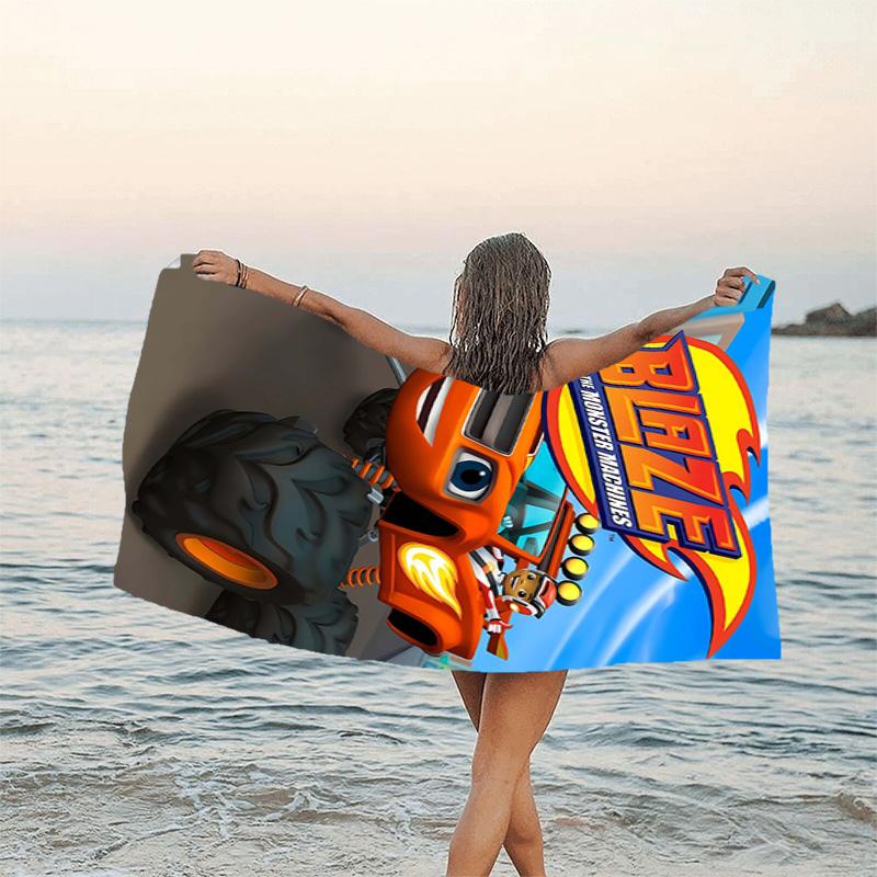 1 Stück Blaze und die Monster-Maschinen (2) Strandtuch, Strand- und Meeresufer-Schwimmbadausstattung, Modisches Muster, Rechteckig, Reiseutensilien