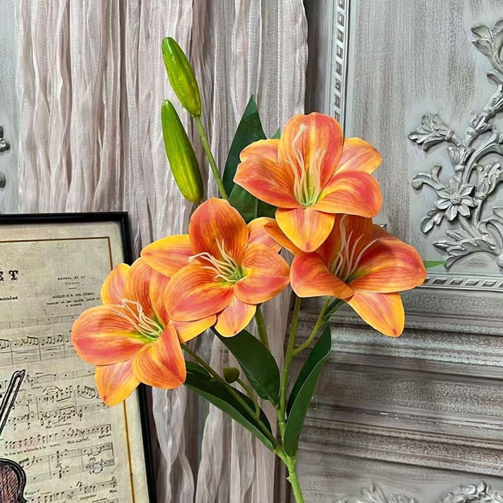 65cm Artificial Lily Flower 3D Printing Wedding Bridal Bouquet Fake Lily Bouquet  Living Room Decor
