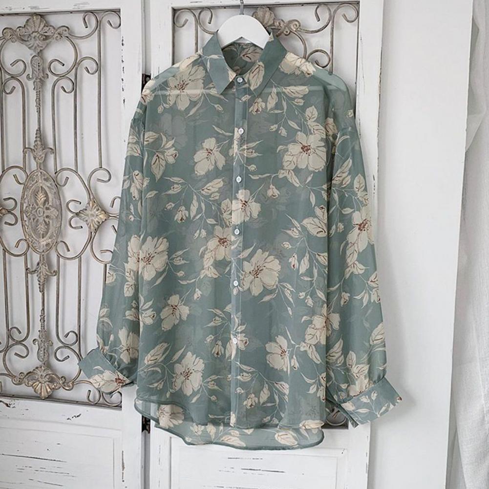 Pánská košile Jednořadá Tištěná Volná Límec s klopami Dlouhý rukáv Jednořadá Knoflíky Tenký Střední délka Kardigan Podzim Jaro