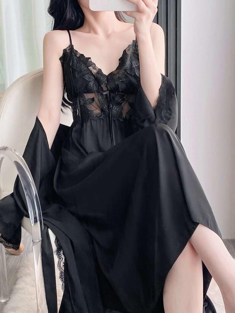 Da Vinci code spring and summer new suspender nightgown female sexy pure desire nightdress loungewear fairy lace nightdress