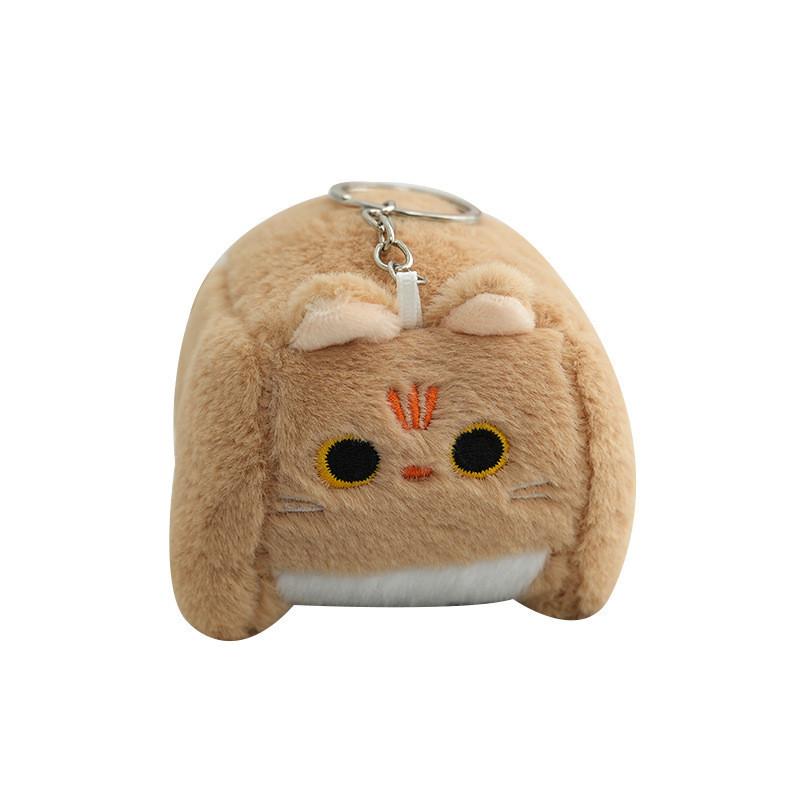 Adorable Fluffy Cat Keychain Plush Toy Soft Cartoon Square Kitty Bag Charm