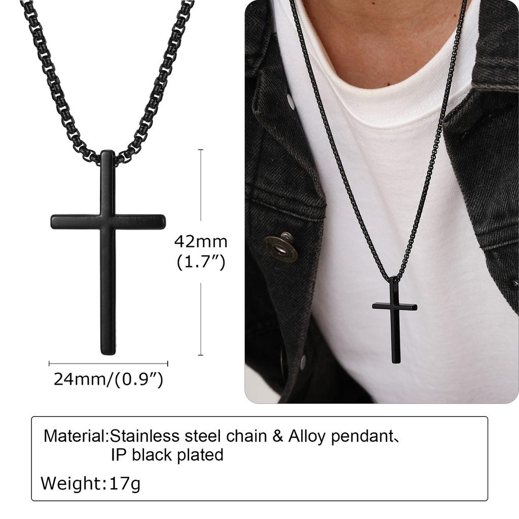 Vnox Cross Necklace for Men Women, Silver Plain Alloy Metal Cross Pendant Collar with Stainless Steel Box Chain