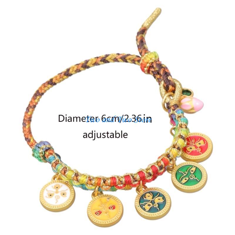 HX6F Colorful Rope Bracelet Tibetan Thangka Bangle Five Way God of Wealth Handchain National Wind Peach Knot Wristwear