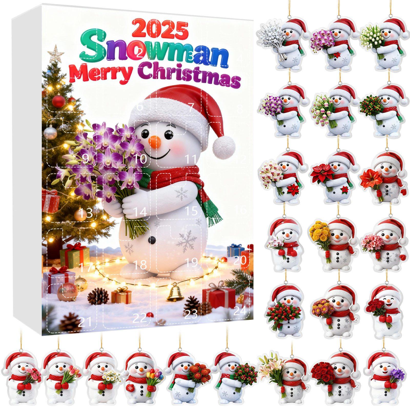 

Рождественский адвент-календарь, 24-дневный адвент-календарь, включает снеговиков и шапки Санты, многофункциональные рождественские украшения, 2D подвесной подарок. One Size