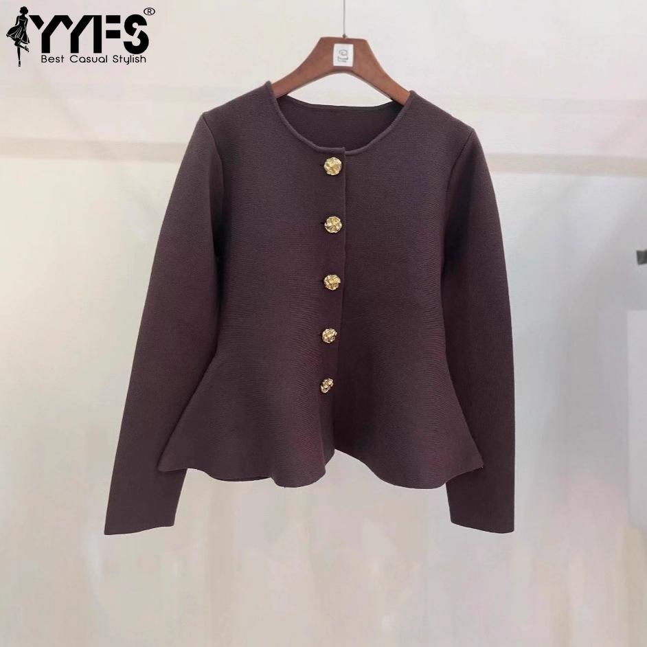 YYFS Suéteres de cuello redondo de manga larga con estampado de colores sólidos para otoño e invierno a la moda para mujer