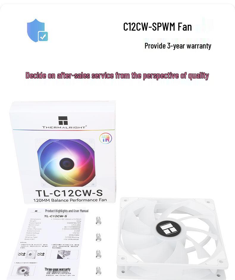 Thermalright TL-C12CW-S 12cm ARGB Rainbow Reverse PWM Chassis Fan - White