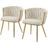 Dining Chairs, Set of 2, Velvet Upholstered, Braided Backrest, Armrests, Cream