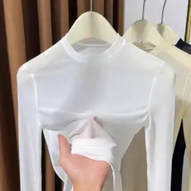 

Женский белый водолазка прозрачный с длинным рукавом облегающий базовый топ S белый