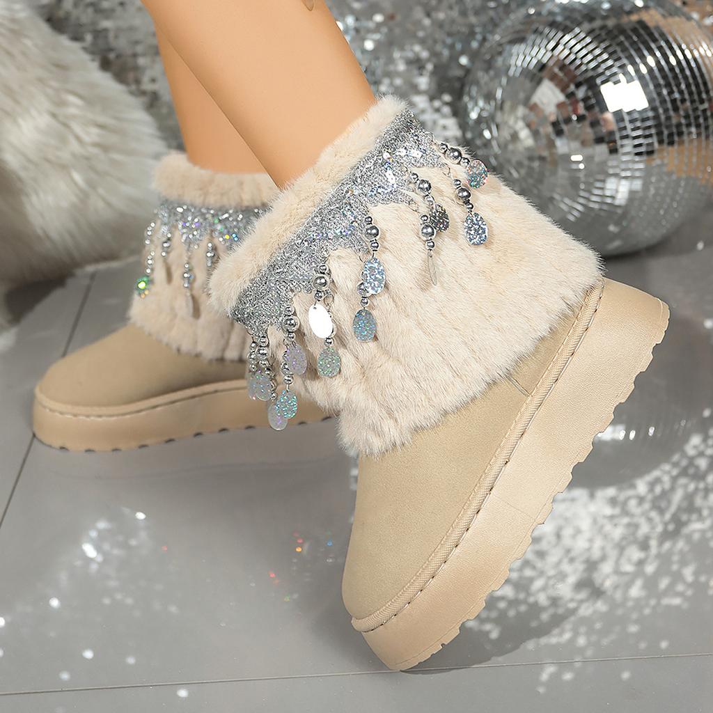 Foreign trade velvet thickened warm snow boots women's 2025 autumn and winter new thick bottom heightening fur integrated non-slip