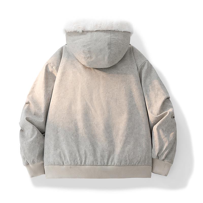 Unisex Thickened Winter Faux Rabbit Fur Jacket with Velvet Lining - Warm Hooded American Style