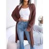 Gray temperament casual all-match lapel long cardigan, warm and comfortable sweater jacket in autumn and winter 9846