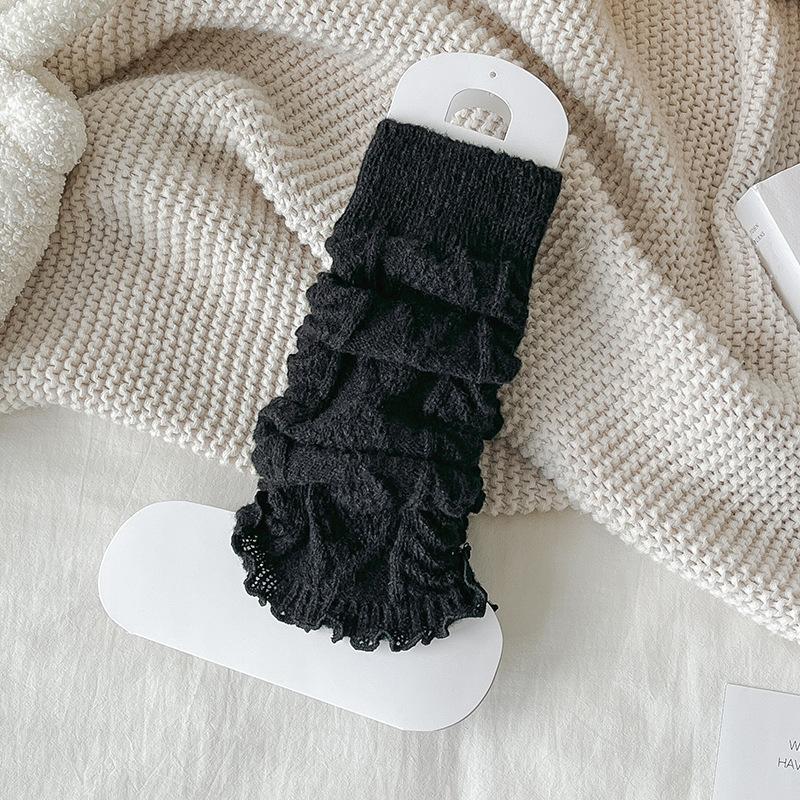

White Socks Cover Japanese Thin Versatile Medium Tube Socks Twist Wool Showing Legs Straight Leg Cover Hollow Breathable Calf Socks One size fits all чорний