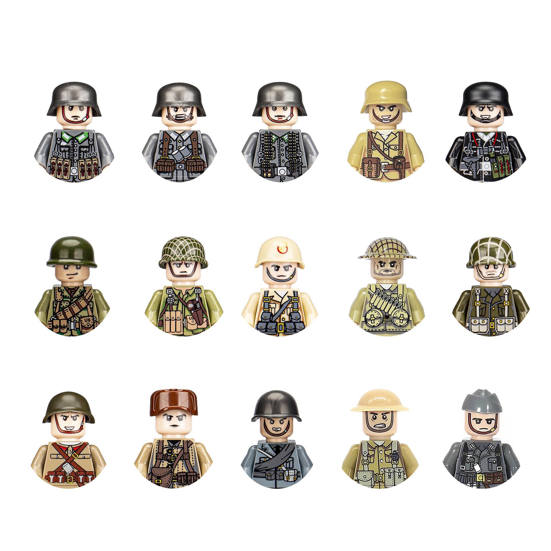 WWII Soldier Set: Military Series Building Blocks with Weapons & Sandbags - Children s Toy Collection