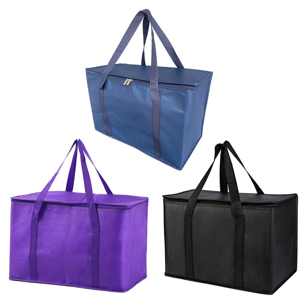 Thermal Insulated Reusable Grocery Bag Collapsible Food Delivery Bag With Zipper Top for Office Lunch Camping BBQ
