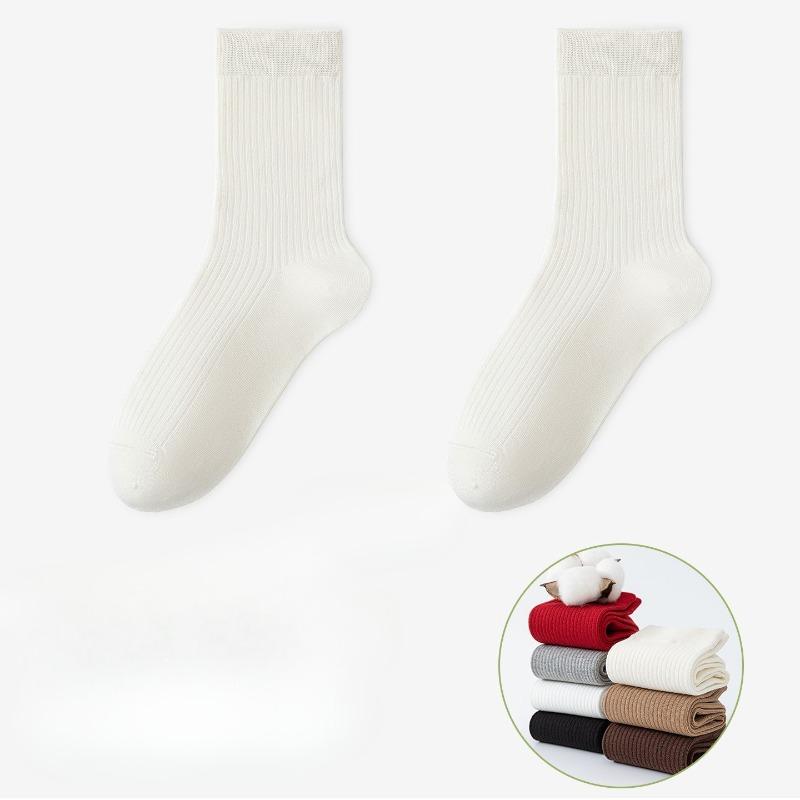 Female Spring and Autumn Simple All Purpose Pure Color Vertical Anti Bacterial Anti Odor Cotton Socks