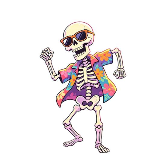 Dancing Skeleton Static with Sunglasses Shirt Window Glass Sticker Skeleton And Floral Clings