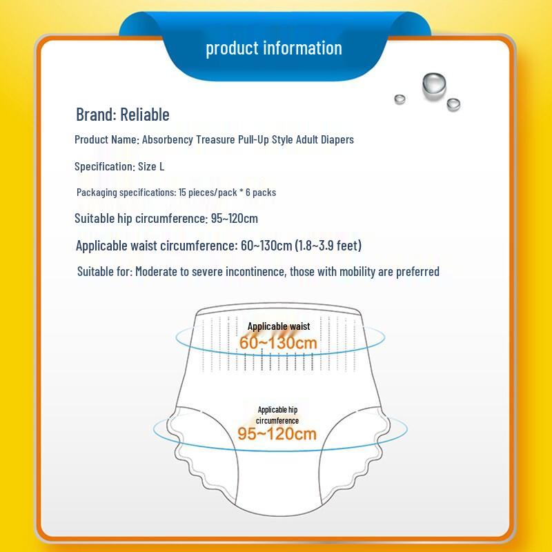 Reliable Absorbent Adult Pull-Up Pants for Elderly Incontinence Care, Unisex, Size L, 90 Count