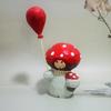 Wooden Mushroom Figurine Hand-Carved Mushroom Elf Holding A Balloon Rustic