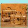 Vintage Wooden Storage Box With Lid For Home Office Desk Organizer