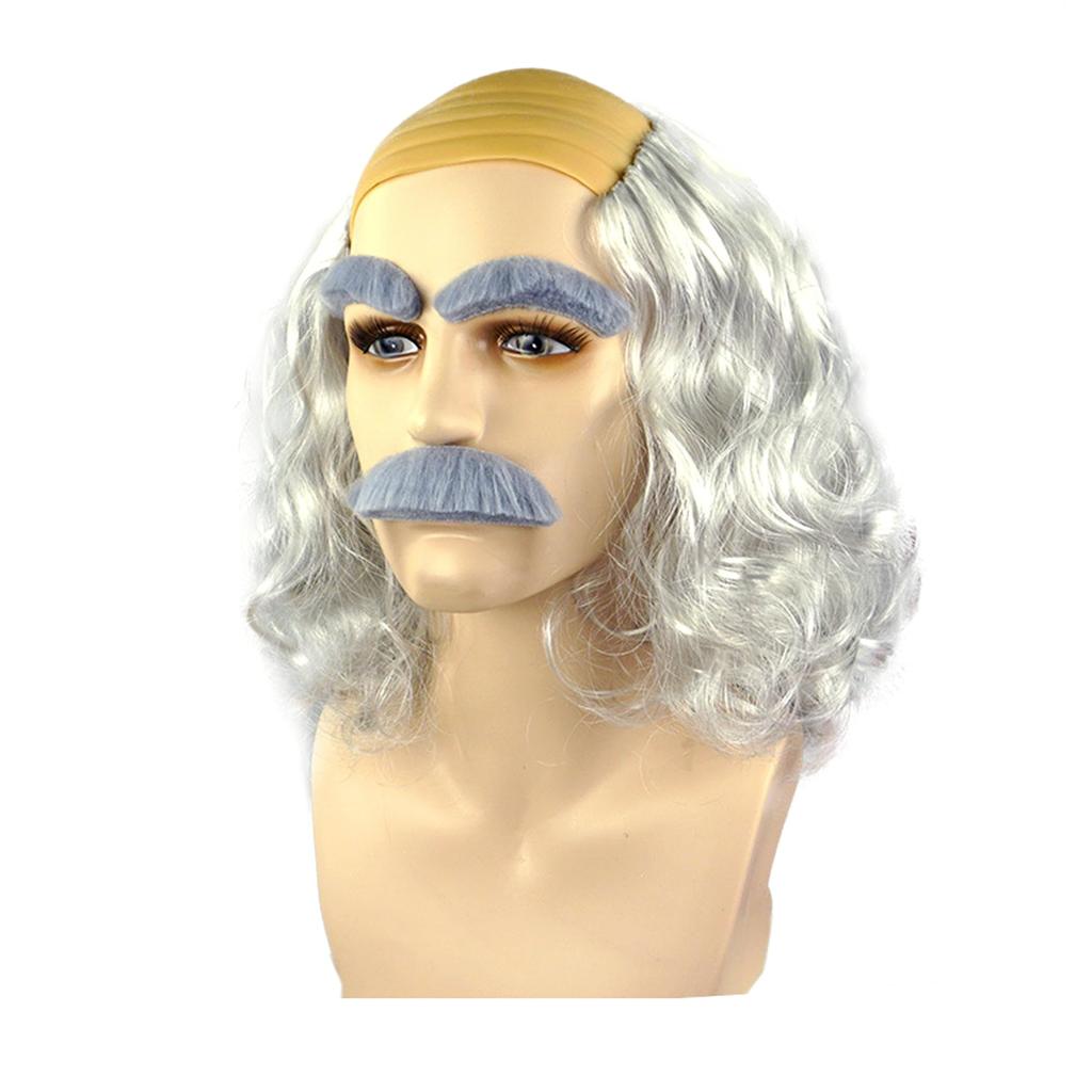 Felimoa Grandpa Bald Wig, Costume Wig for Parties and Events, Includes Eyebrows and Beard (Silver)