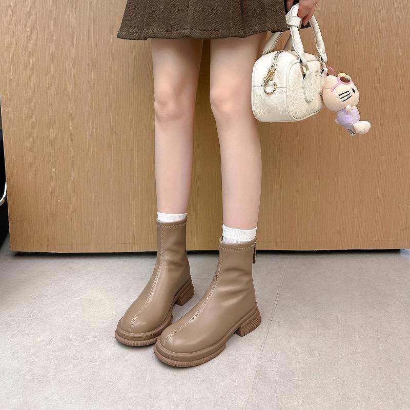 Cowhide version~ Leather thick-soled high knight boots, small but knee boots, fat mm long boots, elastic and thin boots