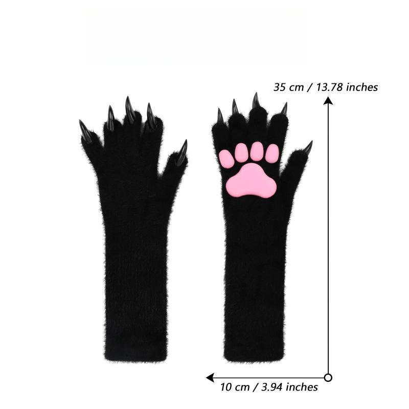 1 Halloween solid color plush long glove with long nails and animal claws, Halloween cosplay ghost claw prop