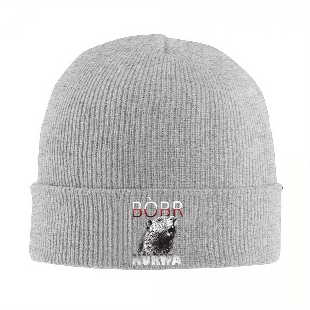 Polish Beaver Meme Bobr Bober Kurwa Knitted Caps Women's Men's Skullies Beanies Autumn Winter Hats Acrylic Warm Cap