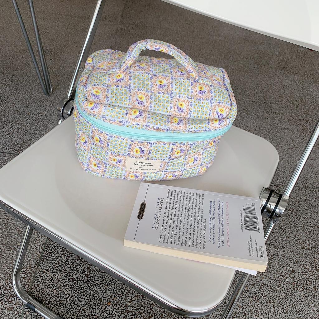 Floral Prints Women's Cosmetic Bag Cases Cotton Fabric Ladies Small Storage Bags Casual Cute Female Box Colorful Handbags