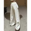Beige Straight Leg Women's Sweatpants with Zippered Pockets - Spring/Autumn Wide Leg Casual Pants