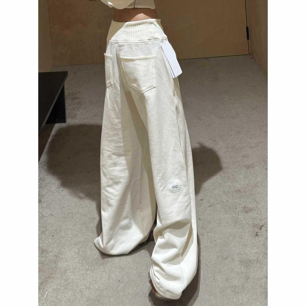 Beige Straight Leg Women's Sweatpants with Zippered Pockets - Spring/Autumn Wide Leg Casual Pants