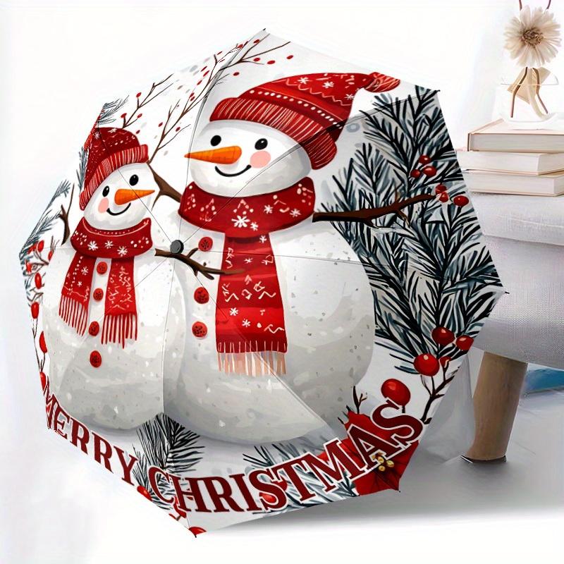 

1pc Snowman Automatic Folding Umbrella - 8-Rib Windproof Iron Frame, Portable Sunshade with Plastic Handle for Travel & Outdoo Iron&8K