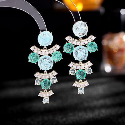 Europa en Amerika Mode Temperament Banket Bruids Dangle Oorbellen 925 Zilveren Naald Luxe Merk Sieraden Zirconia