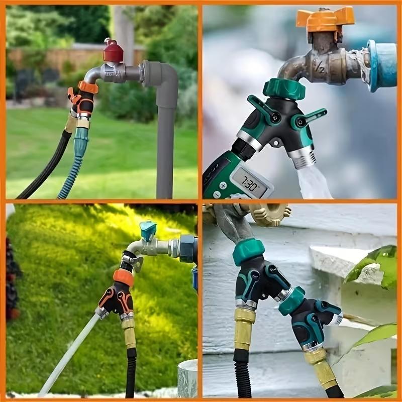 2-Way Hose Splitter with 2 Valves,  Water Pipe Diverter Double Outlet Y Connector with Individual Shut Off Valve,Suitable for Outdoor Garden Watering