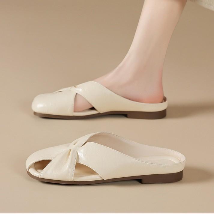 2025 Spring and Summer New Lazy French Temperament Evening Breeze Bag Head Half Slippers Women's Flat-bottomed Muller Half-tray Single Shoes