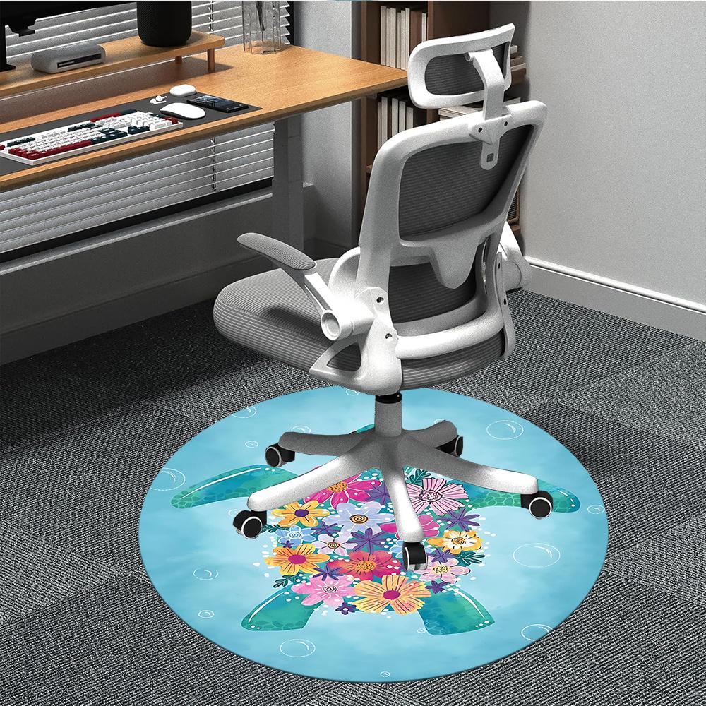 

1pcSea Turtle Flowers Office Round Area Rug, Indoor Mat Suitable ForOffice, Under Office Chairs Bedroom Living Room Home Decor, Room Deco 094 80cm by 80cm