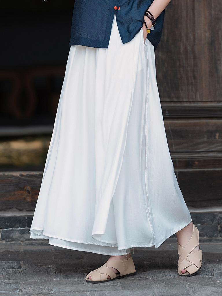 Johnature Damskie Codzienne Jednokolorowe Spodnie Szerokie Nogawki Elastyczny Pas Letnie Spodnie Luźne Spodnie do Kostek