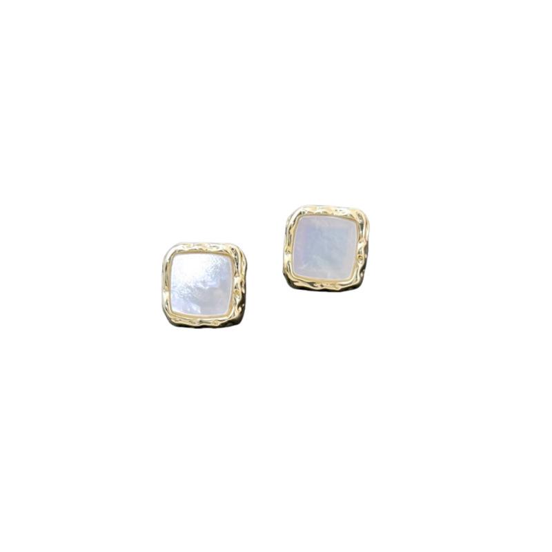 Exquisite Korean Geometric Square Shell Stud Earrings